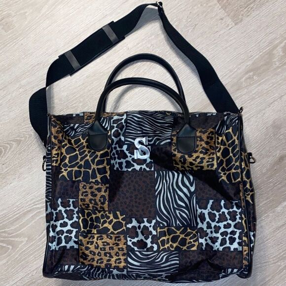 None Handbags - Animal Print “S” Initial Carry On Small Duffel Bag